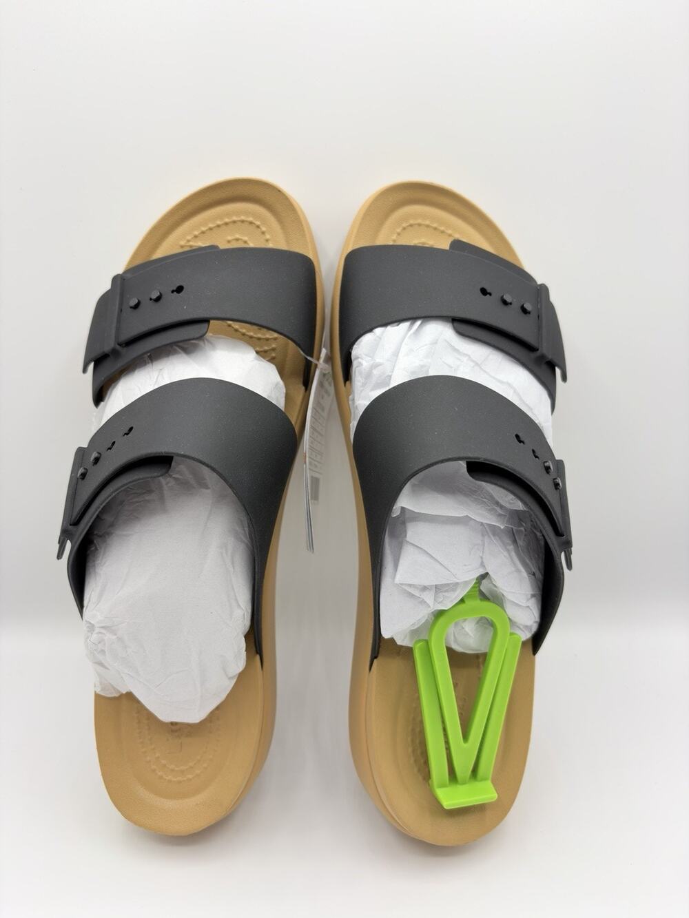 CROCS Brooklyn Buckle Low Platform Sandals LiteRide Black Beige Women Sz 11 NWT